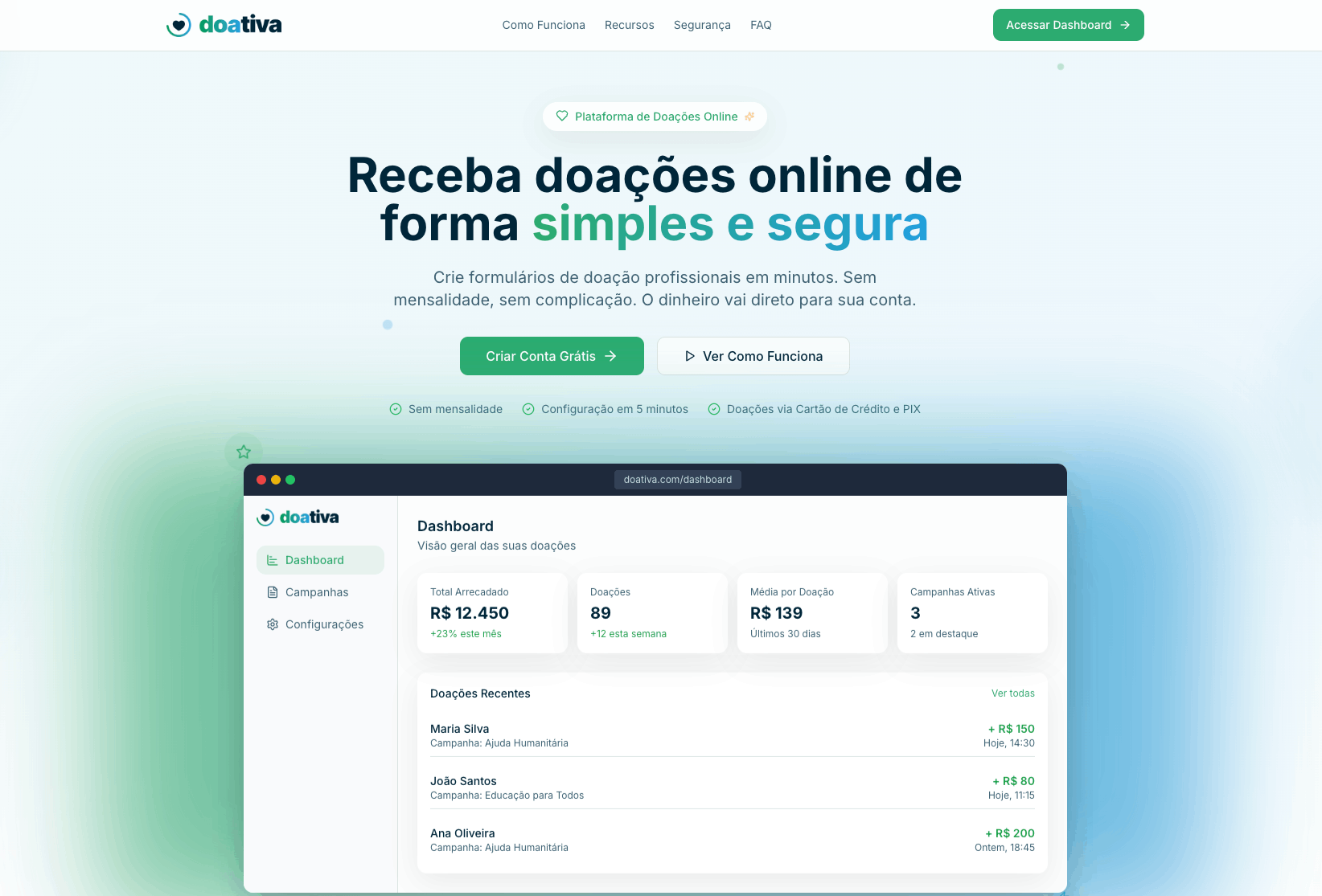 Doativa — fundraising platform SaaS dashboard screenshot